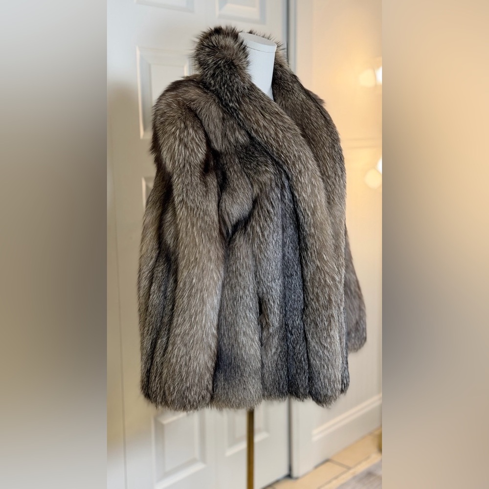 Vintage Silver Fox Fur Coat Glam Shawl Collar Luxe 80s Old Hollywood